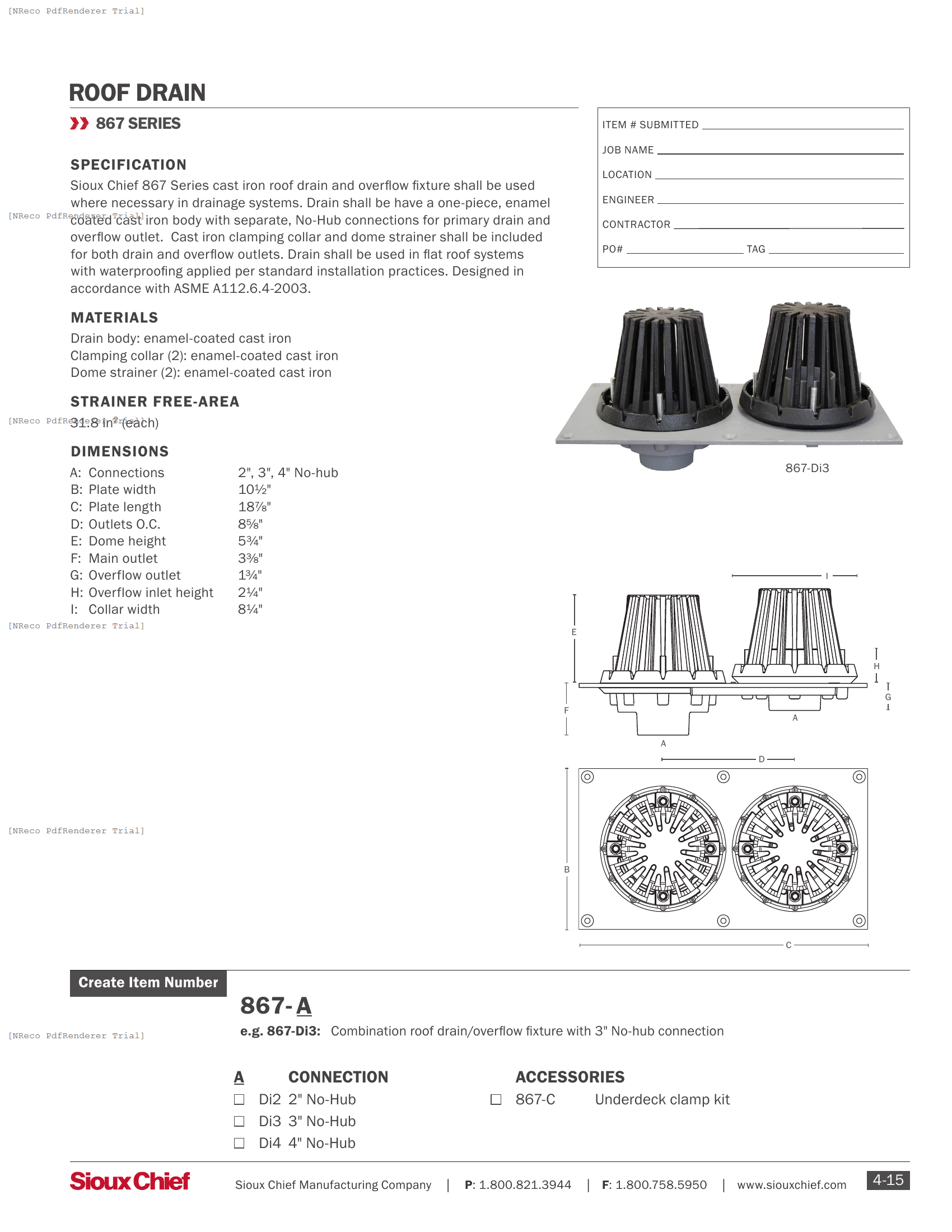 867-D SERIES - COMBO ROOF DRAIN - SPEC SHEET.PDF Specification Document